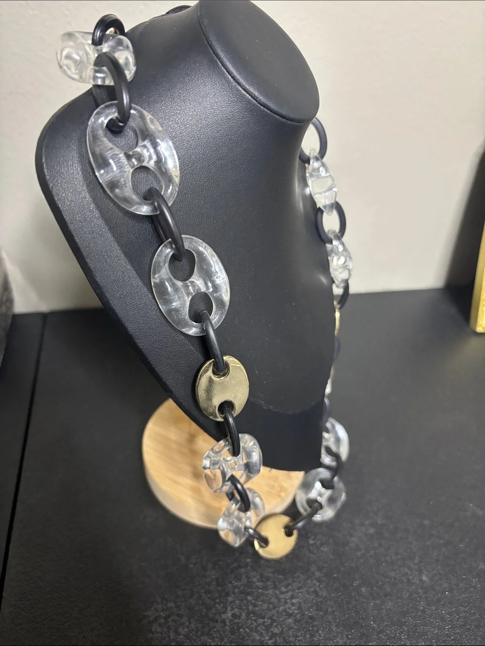 Nali Clear Acrylic Black Chunky Statement Chain-Link Necklace  Gold Accents
